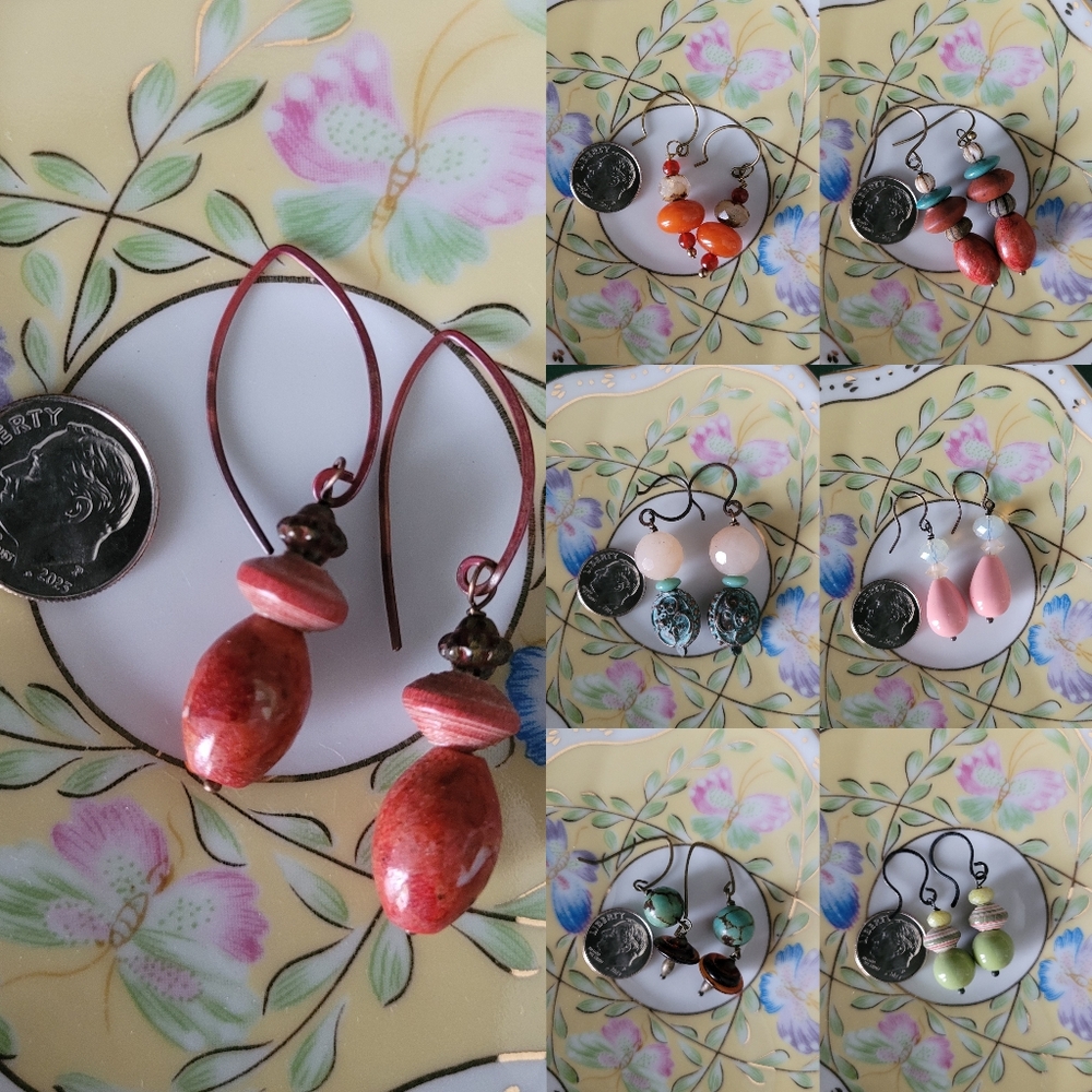 Vintage Handmade Glass/Gemstone Beads Earrings Price for One Pair Only